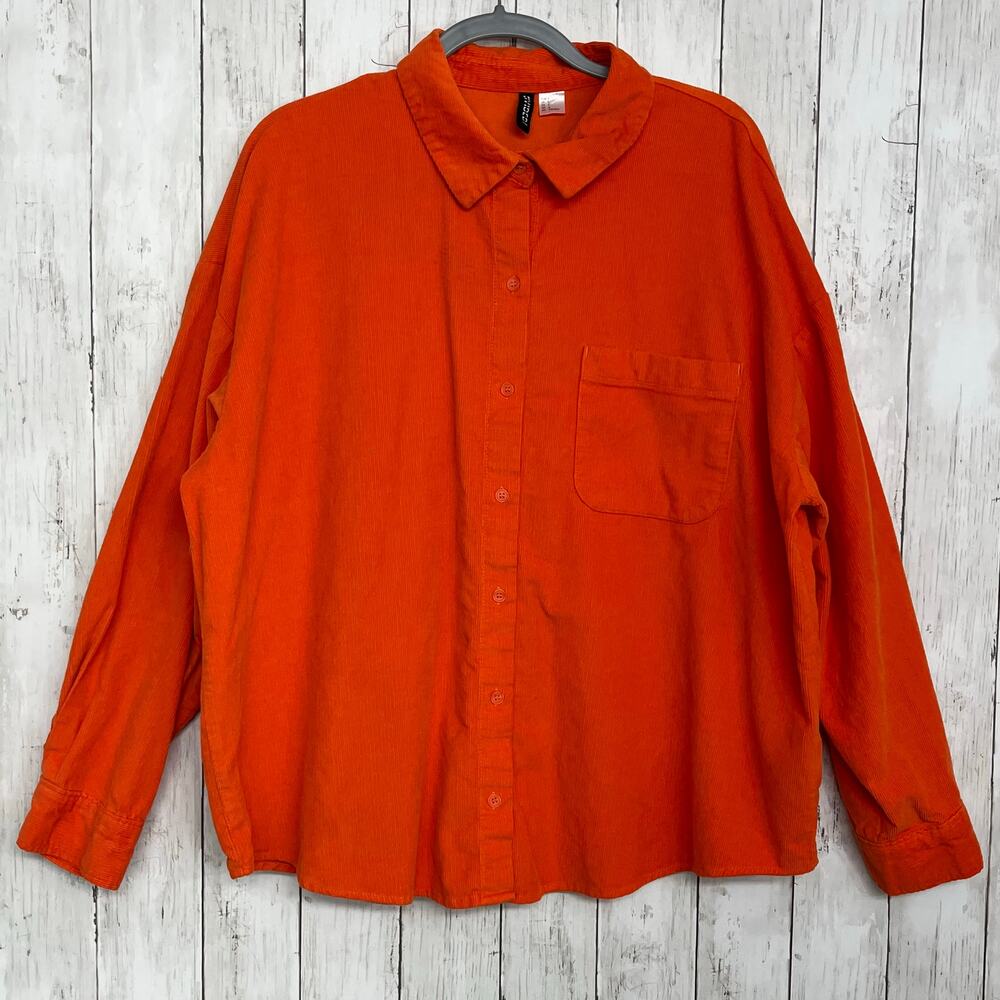 Divided Orange Corduroy Long Sleeve Halloween Construction Button Down Shirt